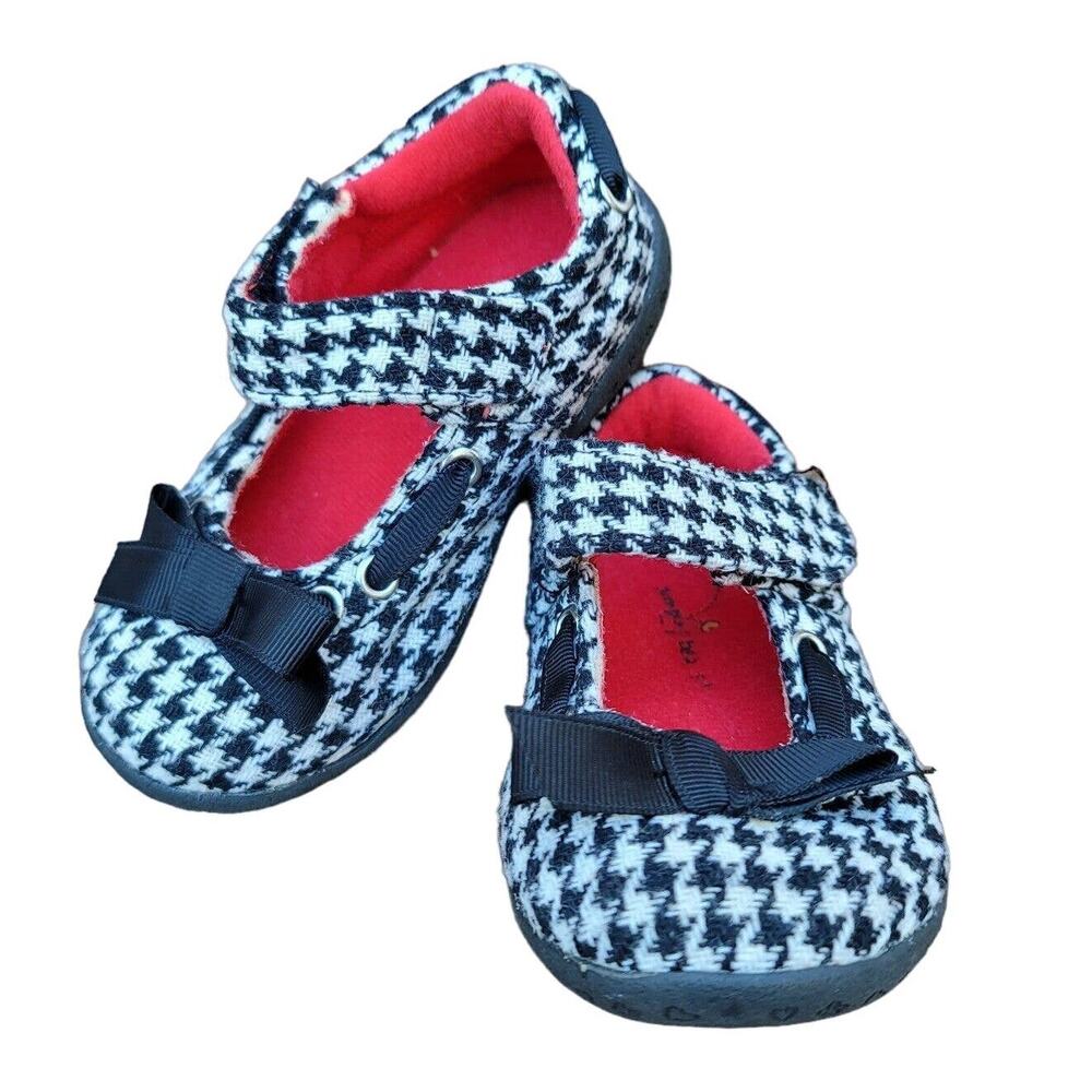 Toddler Mary Jane Shoes Size 5 Black White Houndstooth Check Bow Toe